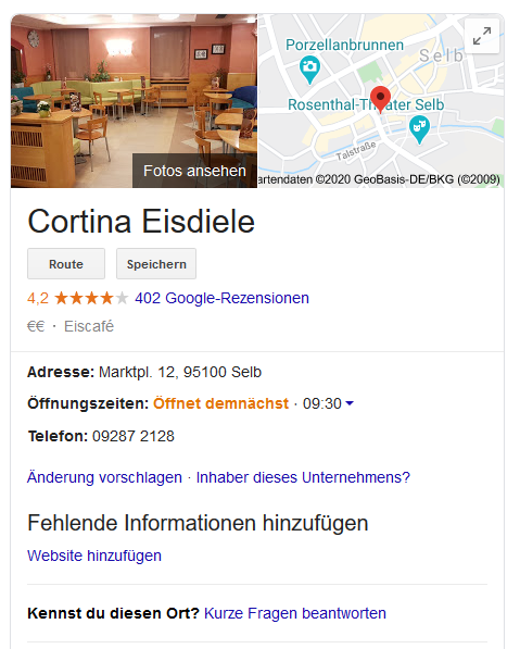 Eiscortina Selb GMB Eintrag