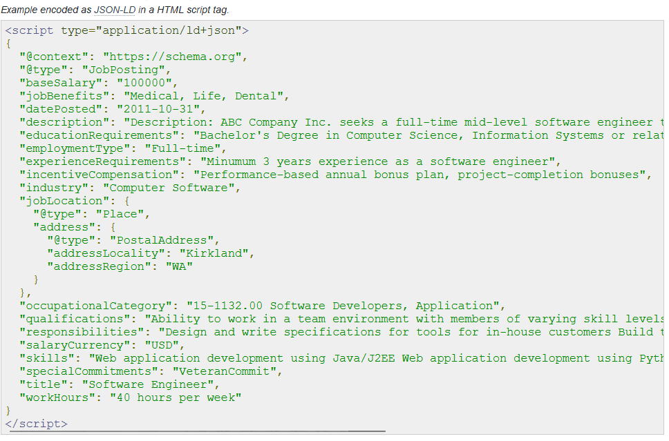 JSON LD Google for Jobs